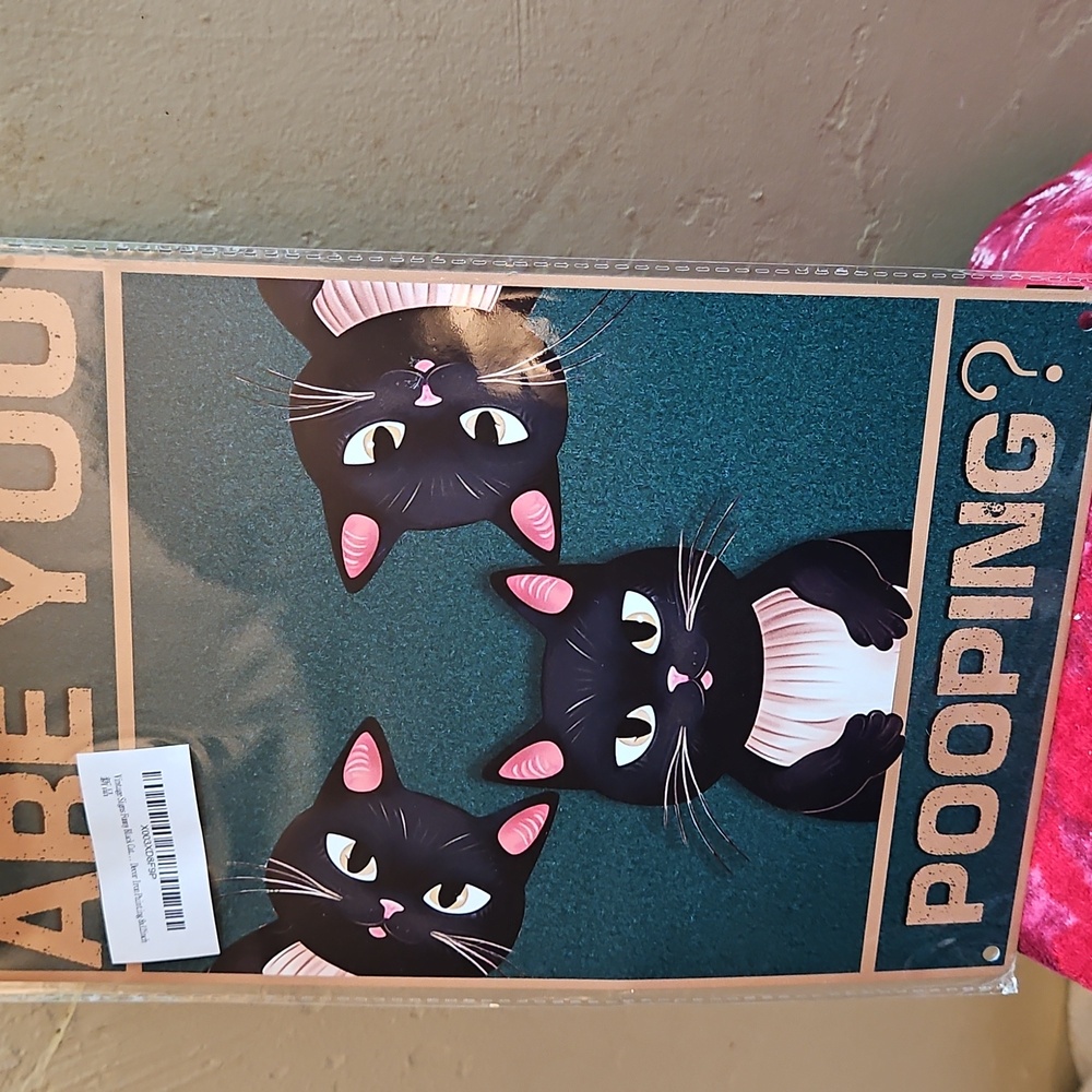 POOPING Black Cats " Are You Pooping" Tin Sign